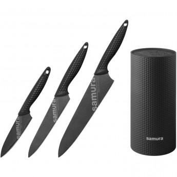 Набор из трёх ножей и подставки SAMURA GOLF STONEWASH SG-04B/K